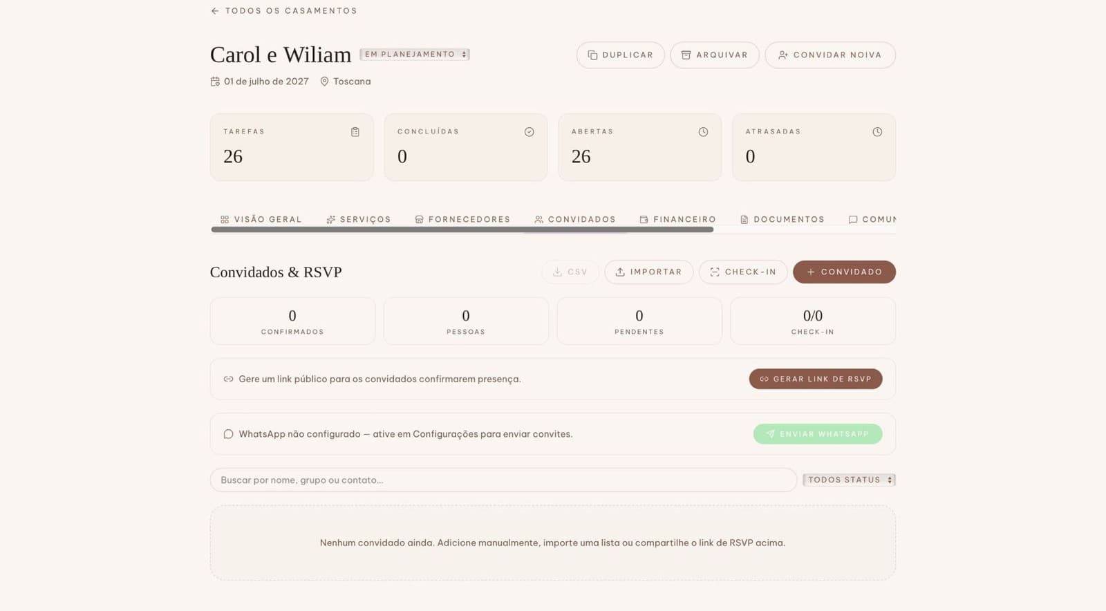 Lista, RSVP e check-in de ponta a ponta.