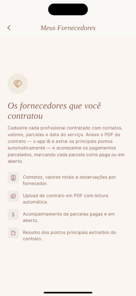 Tela do bridehub: Anexe o contrato. A IA cuida do resto.